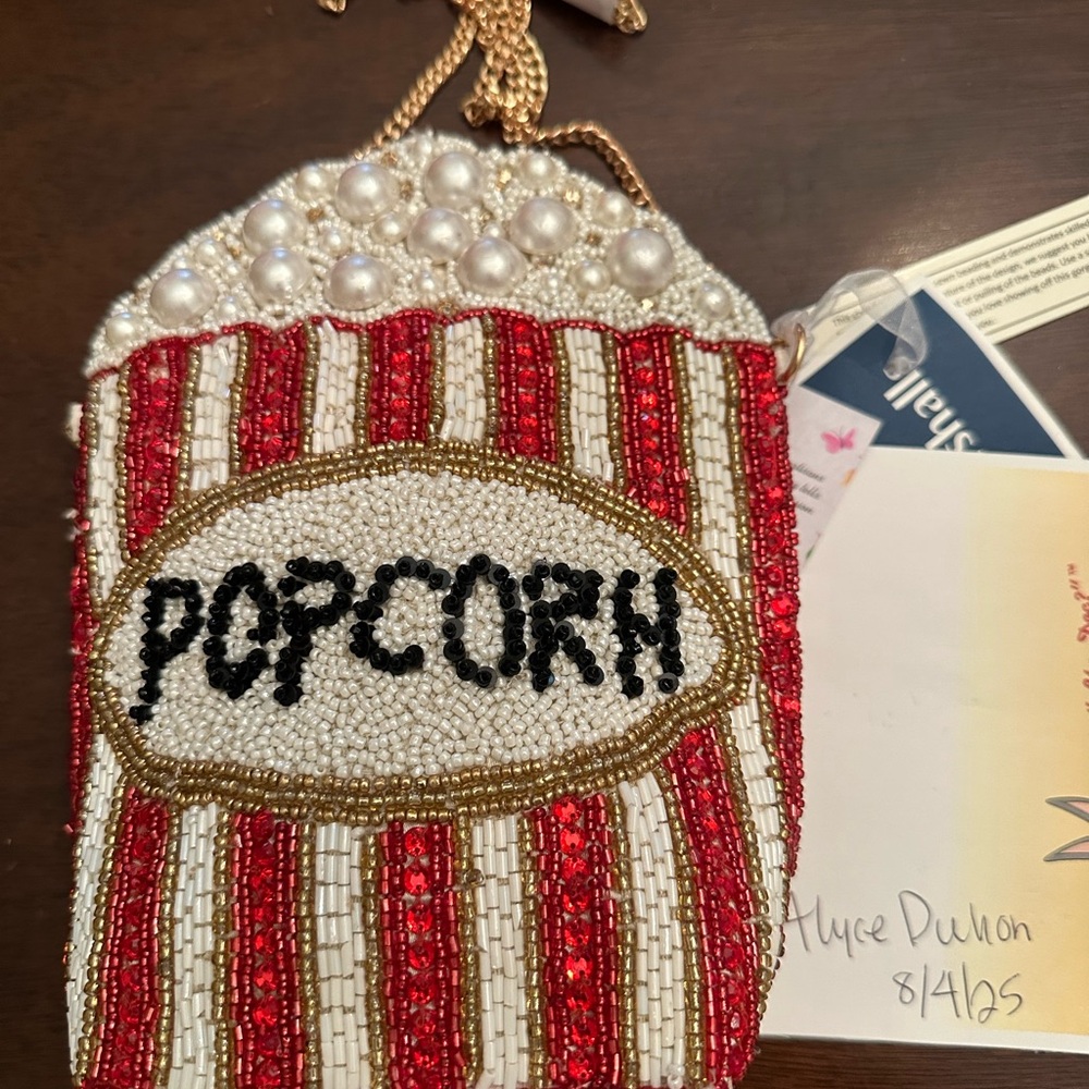 Viral Beaded Popcorn Bag with Red and White Stripes